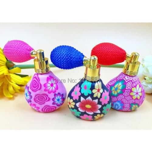 100pcs/lot 10ML 1/3OZ Flower Perfume Bottle Polymer Clay Gasbag Fragrance Bottle Spray Atomizer Glass Essential Oil Bottle Vials