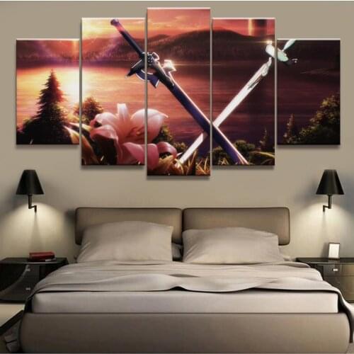 Home Decor Canvas Printed Sword Poster 5 Pieces Art Online HD Painting Wall Art Modern Pictures Living Room Modular No Frame