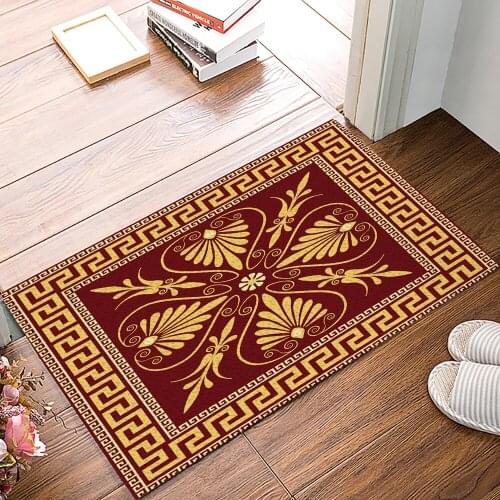 Square Pattern Ethnic Retro Family Doormat Kitchen Living Room Floor Rug Bathroom Non-slip Foot Mat Entrance Hall Welcome Carpet