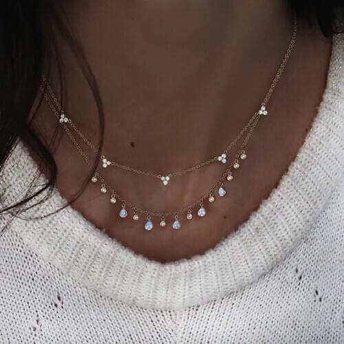 MAA-OE Vintage Fashion Stones Pendant Necklaces For Women Boho Red Pink Green Opal Necklace Jewelry Party Gift Wholesale