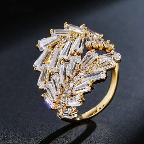 New Fashion Charm Iced Out 3 Color High Quality Cubic Zircon Open Rings Fashion Crystal Leaf Jewelry for Women Girl Gift