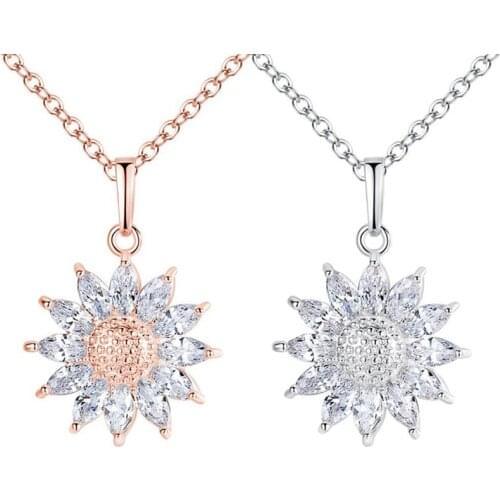 New Brand Big Sunflower Charm Necklaces Silver/Gold Color Stainless Steel Rhinestone Pendant & Chain For Women Jewelry