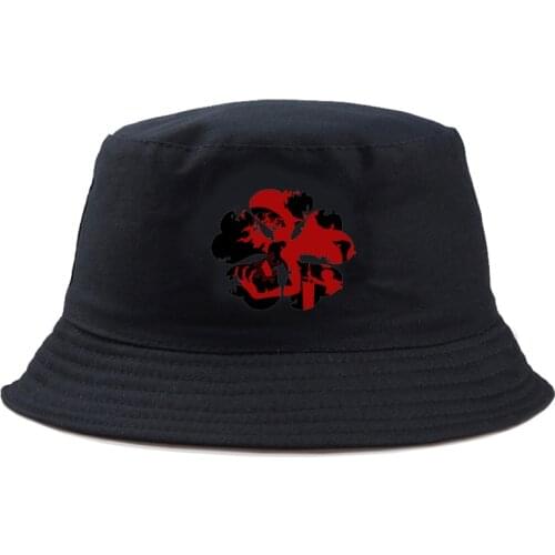 Black Clover print Fisherman cap Panama Street Side Seaside Beach Tourism Bucket Hat Drivers Cap Simple Style