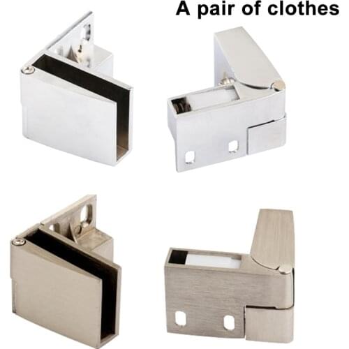 1 pair Self-closing Glass Door Hinge No Drilling Frameless Clamp Side Mounted Zinc Alloy Hardware Furniture Accessories