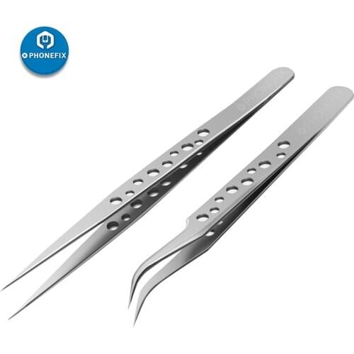 Electronics Industrial Tweezers High Precision Tip Curved Straight Forceps SMD Stainless Phone Repair Hand Tool Set