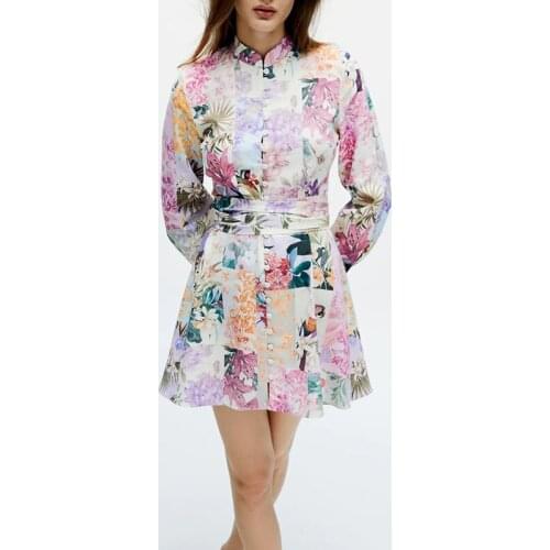High-quality ladies spring and summer celebrity style dress flower print dress sweet sexy prom dress