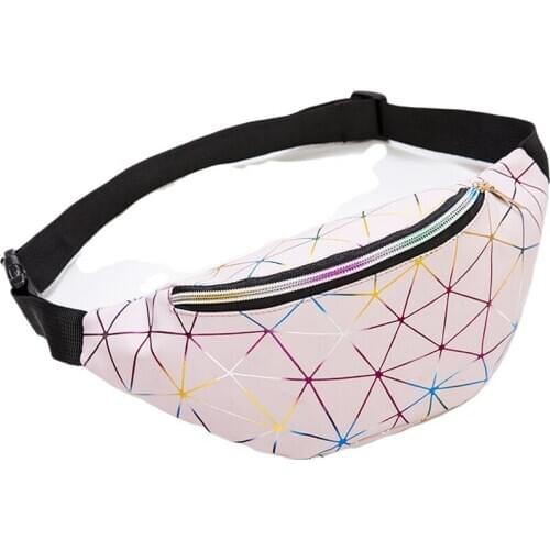 Holographic Waist Bags Women Silver Fanny Pack Female Belt Bag Black Geometric Waist Packs Laser Chest Phone Pouch
