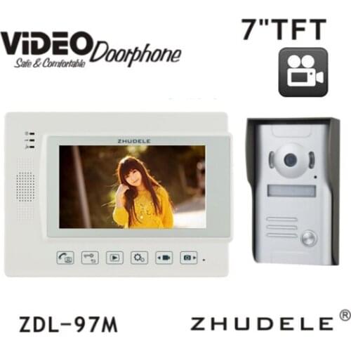ZHUDELE 7" Wired Video Door Phone Touch button with SD Card, Doorbell Intercom Night Vision 1V1 700TVL HD Home House Security