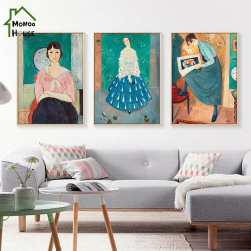 Nordic Blue Shirt Girl Modern Canvas Posters Oil Painting Mural for Bedroom Decorative Picture Home Decor