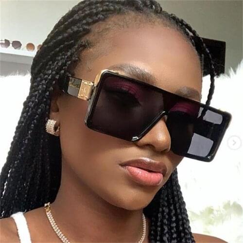 Vintage Brown Rectangle sunglasses Women Luxury Flat Top Sun Glasses Oversized Shades Gradient Lens UV400 Classic mens glasses