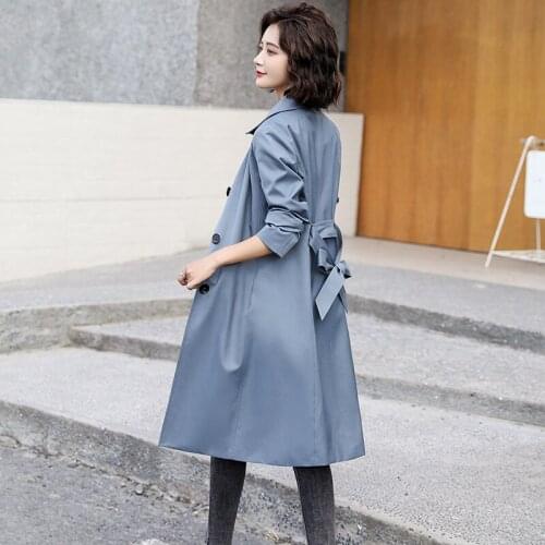 2021 Spring New Popular Coat Windbreaker Womens Middle Long Korean Loose Over the Knee British Wind Waist Jacket Women