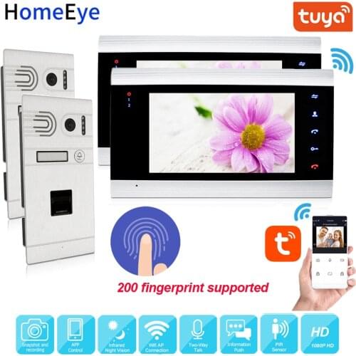 TuyaSmart App Remote Control WiFi IP Video Door Phone 1080P HD Intercom Fingerprint Home Access Control for 2 Doors&2 Apartments