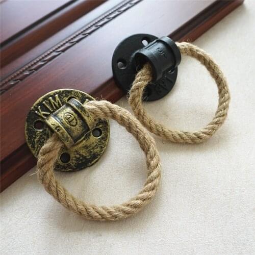 1.26'' Vintage Drop Ring Drawer Knobs Hemp Rope Black Bronze Wardrobe Cupboard Pull Cabinet Knobs Handle Furniture Hardware