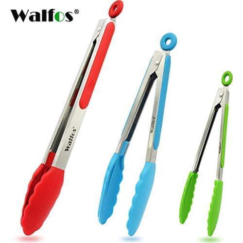 WALFOS Stainless steel Silicone Kitchen Tongs BBQ Clip Salad Bread Cooking Food Serving Tongs Kitchen Tools