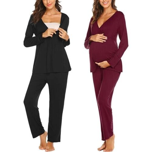 Women Maternity Long Sleeve Nursing Baby T-shirt Tops+Pants Pajamas Set Suit koszula do karmienia pyjama allaitement pregnant