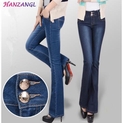 HANZANGL Womens Slim Mid Waist Boot Cut Jeans Fashion Bell Bottom Trousers Flares Pants Free Shipping
