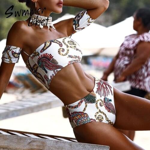 High waist bathing suit woman swimsuit female Animal print bikinis 2020 Mujer Bandeau top swimwear women Sexy biquini bathers