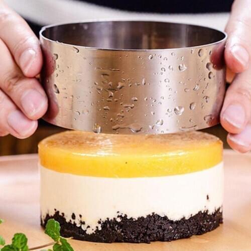 1PCS DIY Fondant Mousse Cake Mold Stainless Steel Decorating Silver Round Cooking Slicer Tool Cutter Hand Baking Push Ring R9Y3