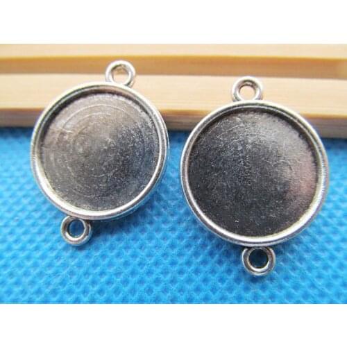 10pcs Antique Silver/Bronze Base Setting Tray Bezel Charm/Finding,fit 20mm Round Cabochon/Cameo,Double Same Side,Two Loops