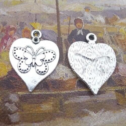 100pcs Butterfly Heart Charms 20mm x 26mm DIY Jewelry Making Pendant antique silver color
