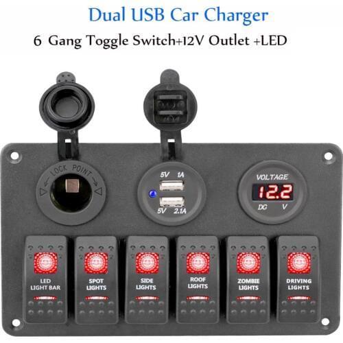 12~24 V Car Boat Switch Panel 2 USB Port +LED Rocker Control Switch Panel Circuit Breaker