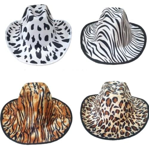 2021 Fashion Cow Pattern Cowboy Girl Hat Cow Print Cowboy Hat Western Country Rodeo Felt Fedora Hat Ladies Jazz Cap for Dress Up
