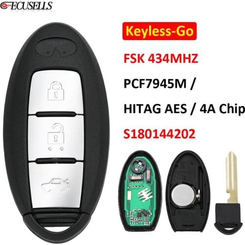 3 Button Keyless-Go Smart Remote Car Key Fob FSK 434Mhz PCF7945M / HITAG AES / 4A Chip S180144202 For Infinit Q50 2013-2018
