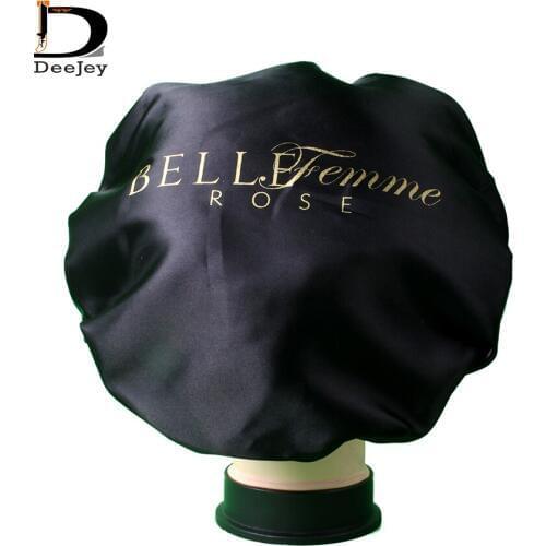 Personal brand printed polyester satin bonnets for hair extension care double layer Silky Feeling Night Sleep Cap 50pcs lot