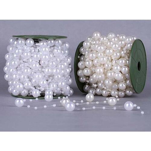 60 Meters/Roll White Beige Pearls Beads Artifical Chain Garland Flowers Wedding Party Decoration DIY Crafts Birthday Accessories