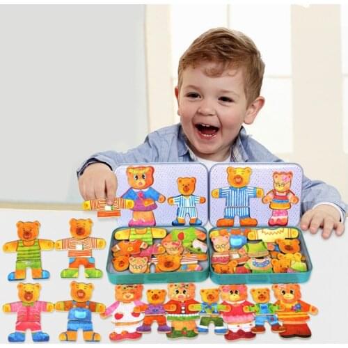 Free Shipping Dressing Bears Magnetic Jigsaw Toys for Children Dress Changing Wooden 3D Puzzles Kids Early Training Jigsaw Gift