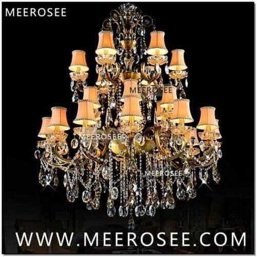 Large 3 Tiers 24 Arms Crystal Chandelier Light Fixture Antique Brass Luxurious Crystal Lustre Lamp MD8504 L24 D1150mm H1400mm