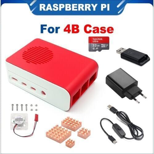 ITINIT R13 Raspberry Pi 4 ABS Case Kits with Backlight RGB LED Fan Plastic Red White Shell Housing for Raspberry Pi 4 Case Kits