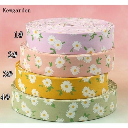 Kewgarden DIY Hair Bow Accessories Handmade Tape 38mm 25mm 10mm 1" 1.5" Daisies Flower Layering Cloth Fabric Ribbon 10 Meters