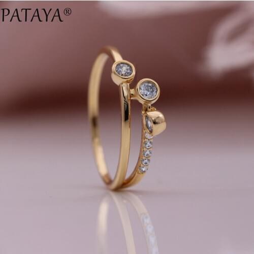 PATAYA New Unique Round Pendant Double Layer Rings Natural Zircon Wedding Party Fashion Jewelry 585 Rose Gold Women Unusual Ring