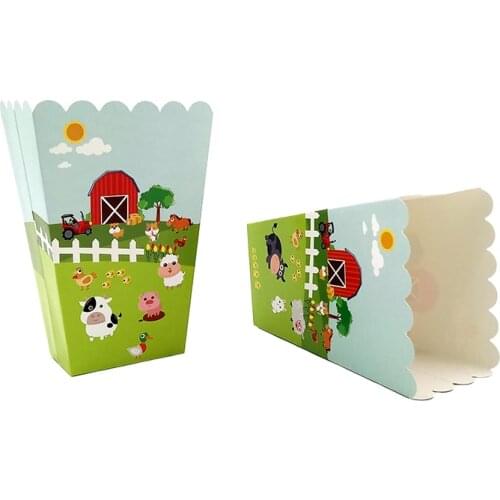 6pcs Popcorn Box Favour Chips Containers For Kids Farm Animals Cow Piggy Sheep Birthday Party Baby Shower Decoration Supplies