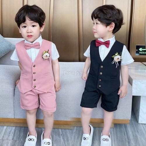 Boys Vest Suit Set 2021 Summer New Childrens Shorts Vest 2pcs Clothing Set Baby Kids Wedding Party Performance Costume