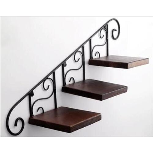 Creative flower shelf on the wall. Avoid holing solid wood shelf. Wall hanging, wrought iron balcony. Decorative frame