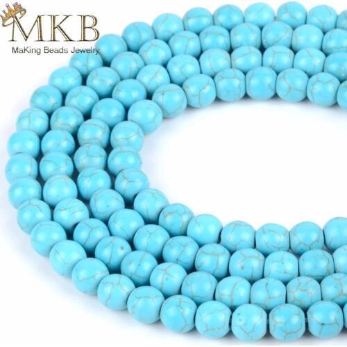 Wholesale Blue Turquoises Stone Round Beads For Jewelry Making 4 6 8 10 12mm Spacer Loose Beads Fit Diy Bracelet Necklace 15"