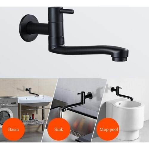 Kitchen Faucet Stainless Steel 360 Degree Rotation Sink Tap Lengthened Swivel Wall Mounted Single Cold Water Faucet Mop pool Tap