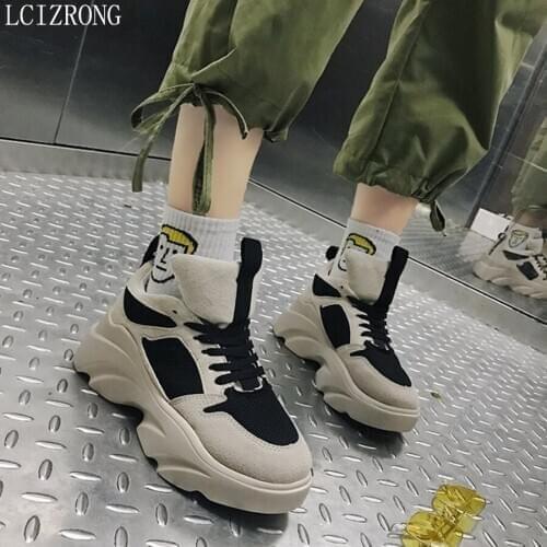 LCIZRONG 2020 New Women Platform Air Mesh Sneakers Brand Female Trainers Thick Bottom Ladies Chunky Footware Black