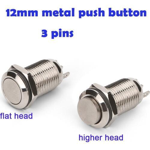 10mm 2pins Metal Button Switch Panel Hole Latching Power Push Button Flat High Head Self Locking Reset button latching switch