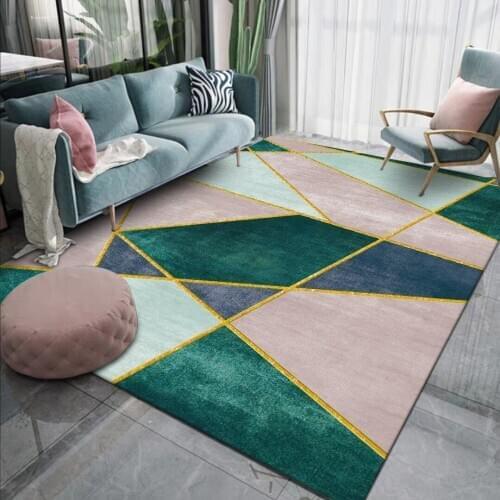 Fashionable Nordic Simple Ins Pink Green Contrast Color Gold Stitching Kitchen Living Room Bedroom Bedside Carpet