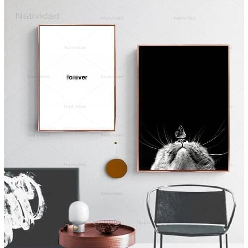 Hd Modular Poster Cat and Butterflies Minimalist Wall Art Letters Canvas Painting Nordic Style Pictures for Kids Room Home Decor