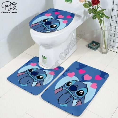 Cartoon funny 3D printed Bathroom Pedestal Rug Lid Toilet Cover Bath Mat Set drop shipping style-1