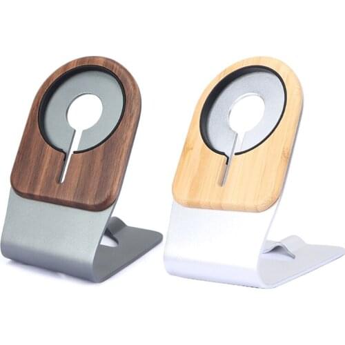 41QA Wooden Mag-safe Charger Stand Heavy-Duty Premium Alloy Holder Mount Base