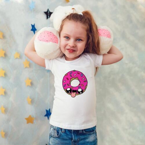 New Kids Donut Print T Shirt Summer O Neck Children T-shirt Boys Girls Short Sleeve Tshirt Baby Clothing Tops Tees Shirts