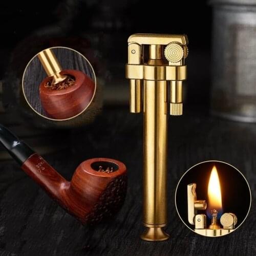 New Windproof Detachable Tobacco Pipe Flint Lighter Permanent Cotton Core Pure Copper Kerosene Grinding Wheel Lighter Men Gift