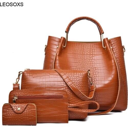 2021 New Fashion 4-piece Crocodile Pattern Handbag Retro Solid Color High Capacity One Shoulder Messenger Bag