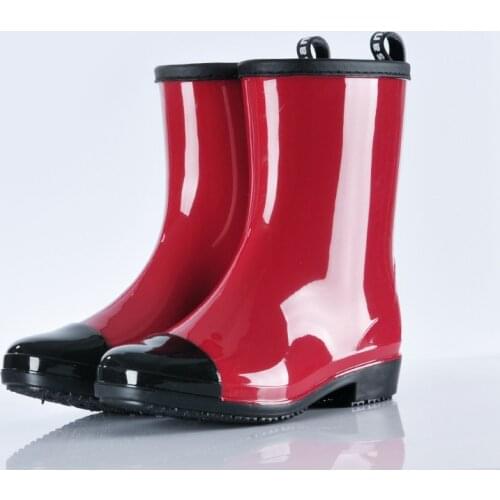 New Leisure rain boots women Low-Heeled Round Toe Shoes Waterproof Middle Tube Rain Boots chaussures femmes rubber galoshes 2021
