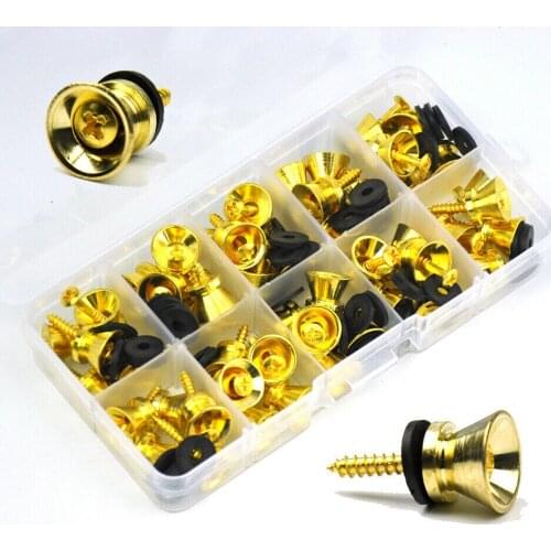Wholesale 50pcs/lot Buttons + Screws Universal Guitar Strap Locks Nails Gold
